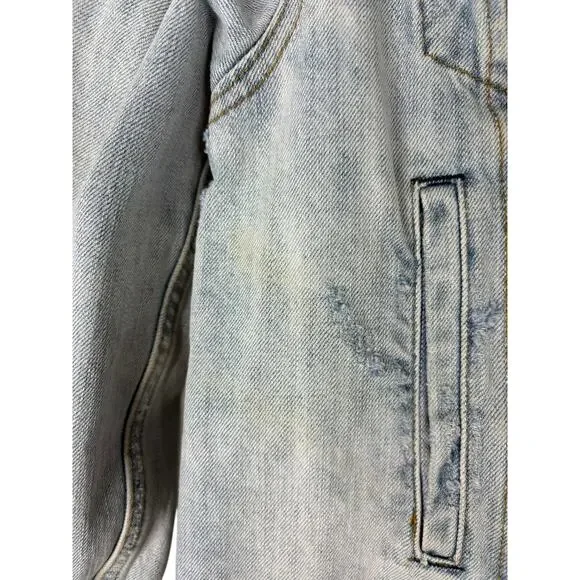 Free People Paisley Quilted Denim Jacket Trucker Boho Hippie Oversized Baggy M/L